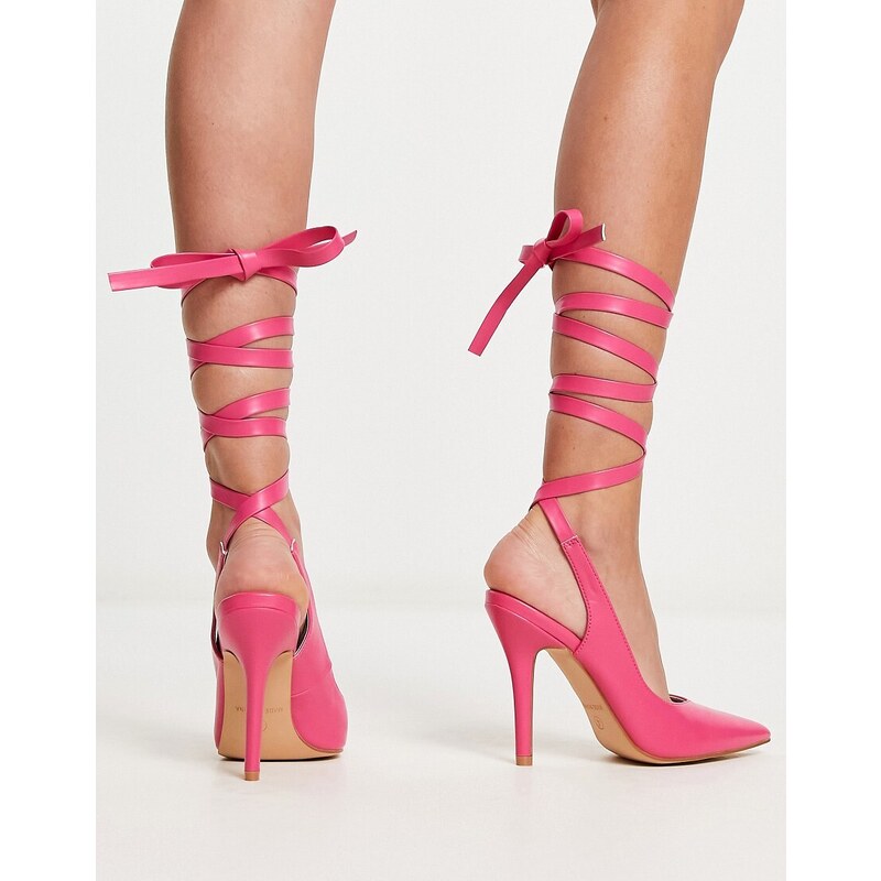 RAID Wide Fit - Ishana - Scarpe con tacco a pianta larga rosa con laccio alla caviglia