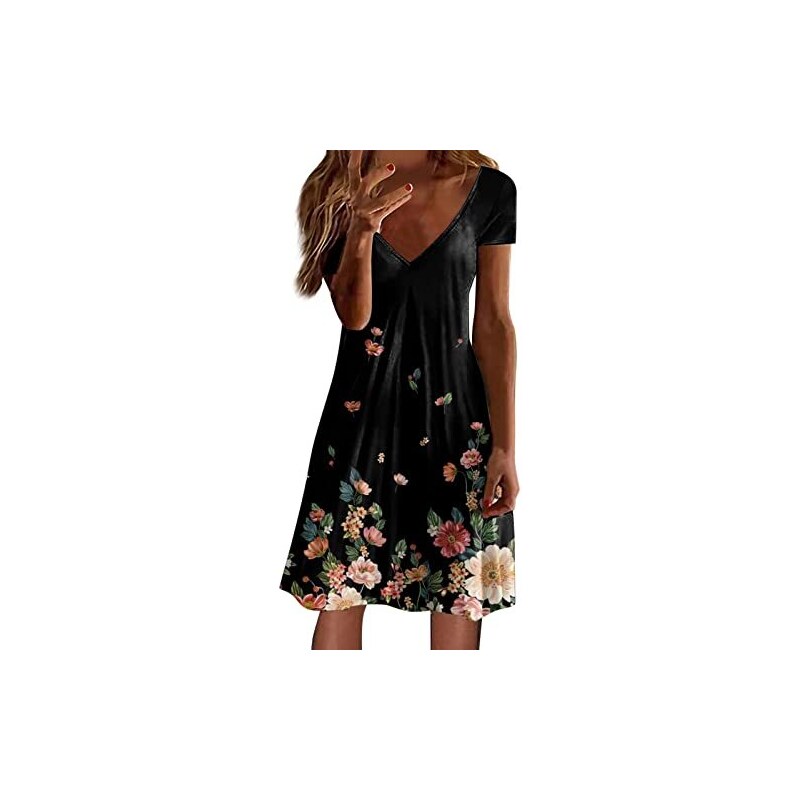 BIKETAFUWY Vestiti Moda Sexy Vintage Donna Estivo Casual Abito Da Spiaggia Dress Manica Corta Abito Dritto Pizzo Ricamo Patchwork Cotone E Lino Vento Ginocchio Lunghezza Sole Abito 121806369