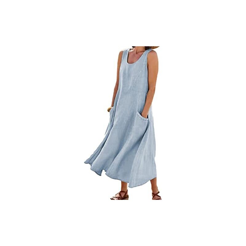 Abito Estivo Senza Maniche a * Lunghezza con Stampa * Bohémien per Donna, Elegante Abito * per * e Spiaggia