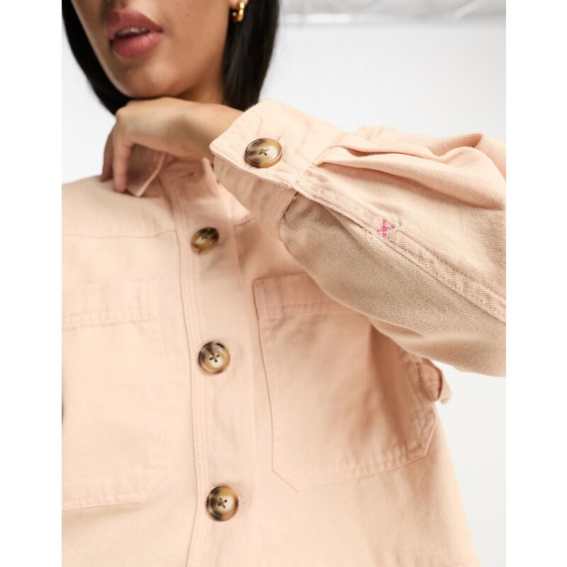 River Island - Camicia giacca corta rosa pallido con bottoni