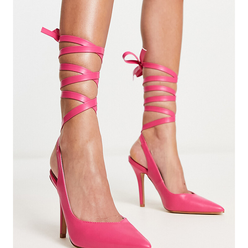 RAID Wide Fit - Ishana - Scarpe con tacco a pianta larga rosa con laccio alla caviglia