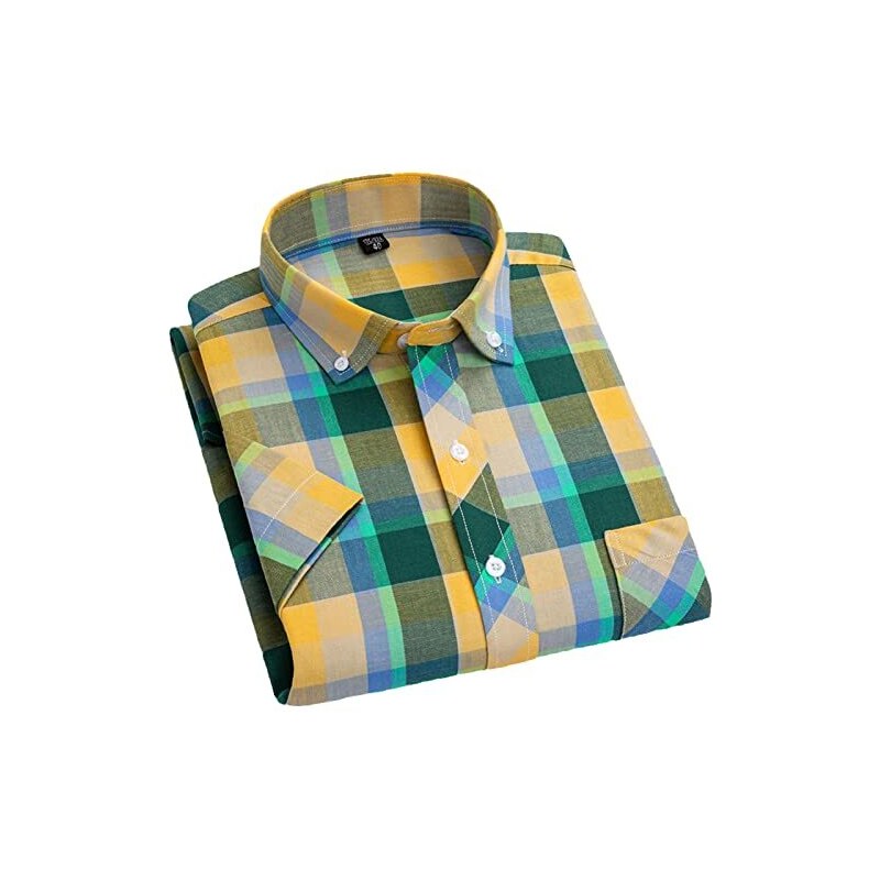 MORISTE Camicie casual super grandi allentate da uomo a maniche corte in cotone scozzese, Lc 65, 3XL