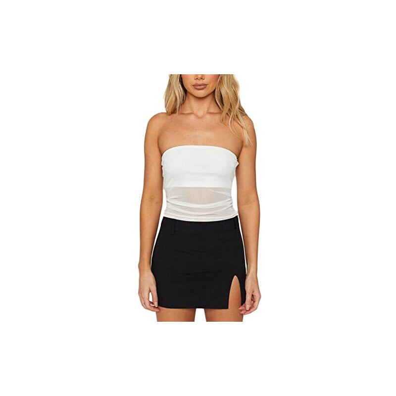 PrinStory Canottiera estiva da donna, con collo alto, senza maniche