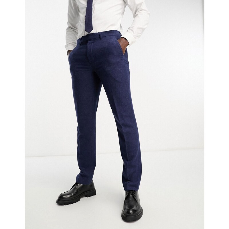 Harry Brown Wedding - Pantaloni da abito slim in misto lana blu navy