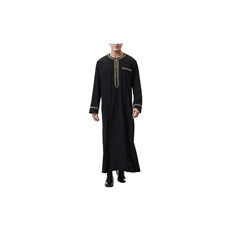 HERSIL Abaya Dubai Uomo Lato Split Robe Ramadan Abito Lungo Caftano Musulmano Casual Bottone Thobe Uomo Caftano Scollo A V 123072535