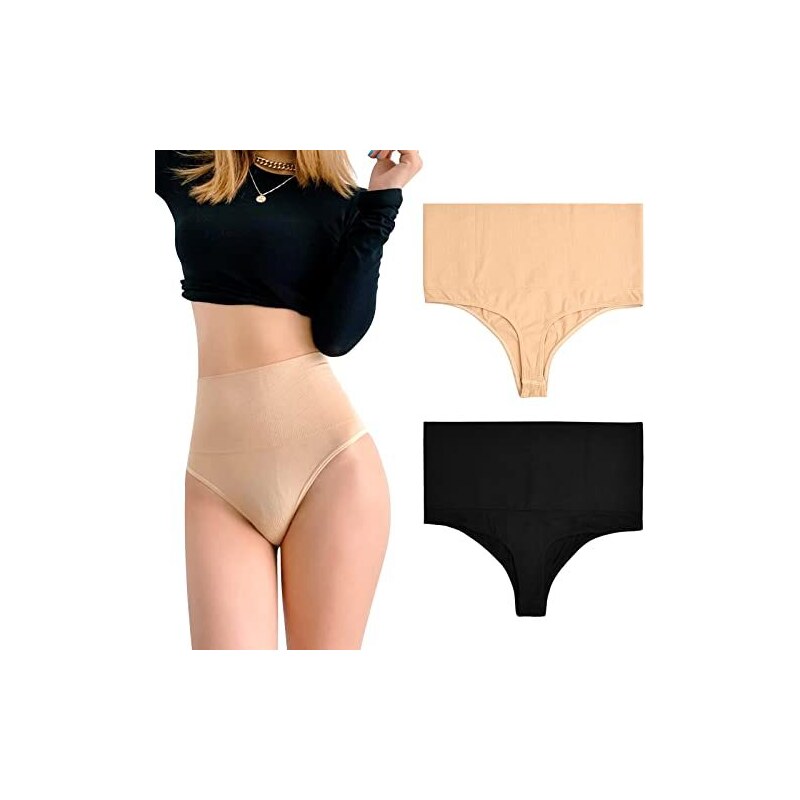 Daelesr 2 PCS Mutandine della Pancia Donna Taglia Grossa Intimo Mutande Contenitiva Cotone Vita Alta Perizoma Tanga Slip Signore Elastiche Pantaloncini Pancia Piatta Donne Post Parto XXXL Stileo