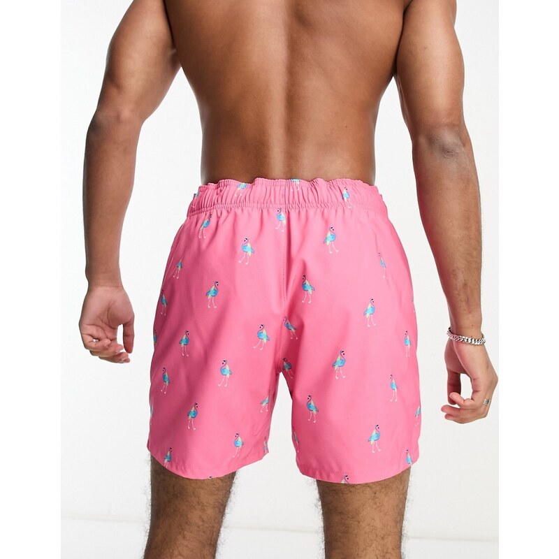 Hollister - Pantaloncini da bagno da 5 pollici rosa con stampa