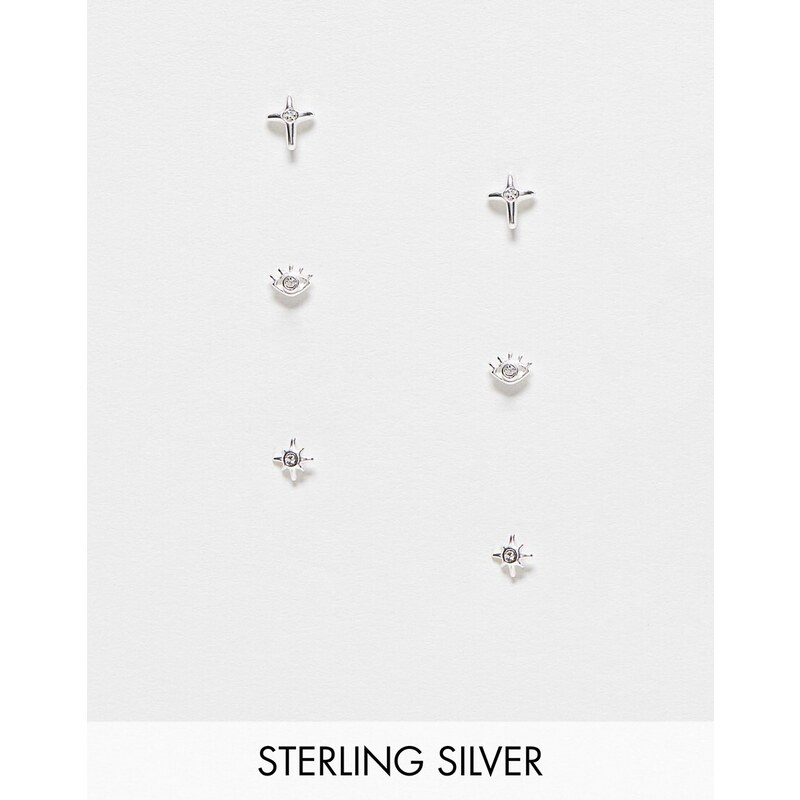 The Status Syndicate - Orecchini a bottone in argento sterling con charm a croce
