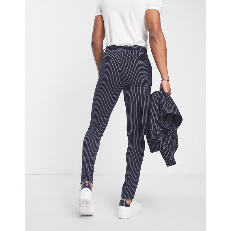ASOS DESIGN - Pantaloni eleganti slim blu navy gessato in coordinato