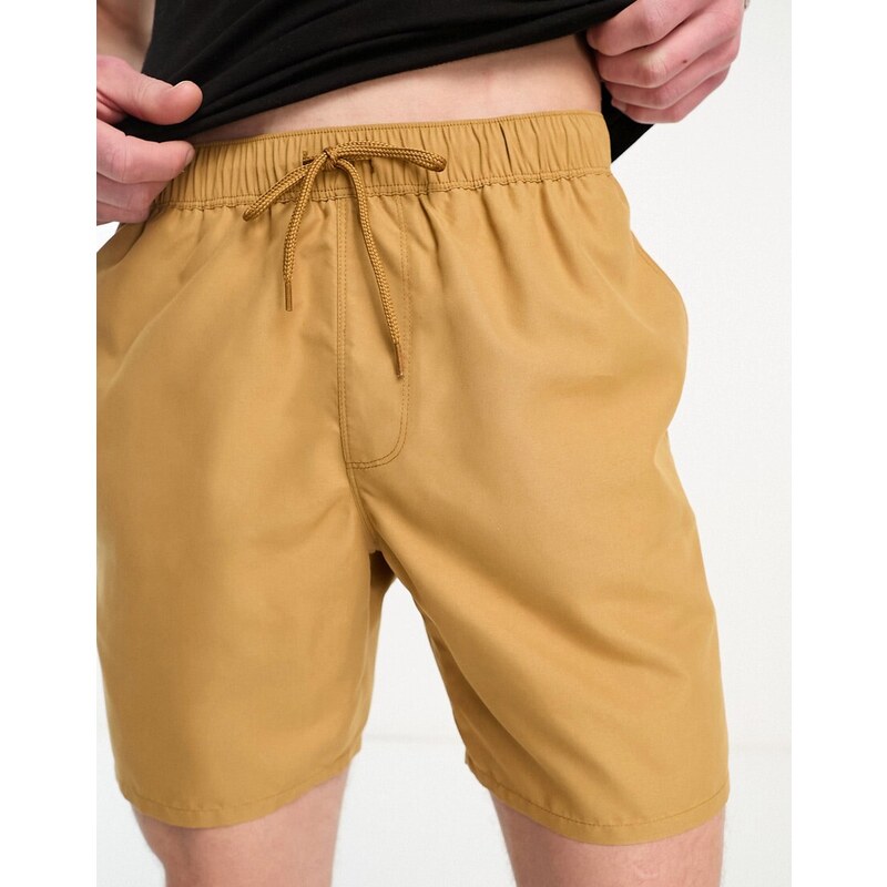 ASOS DESIGN - Pantaloncini da bagno media lunghezza color cuoio-Brown