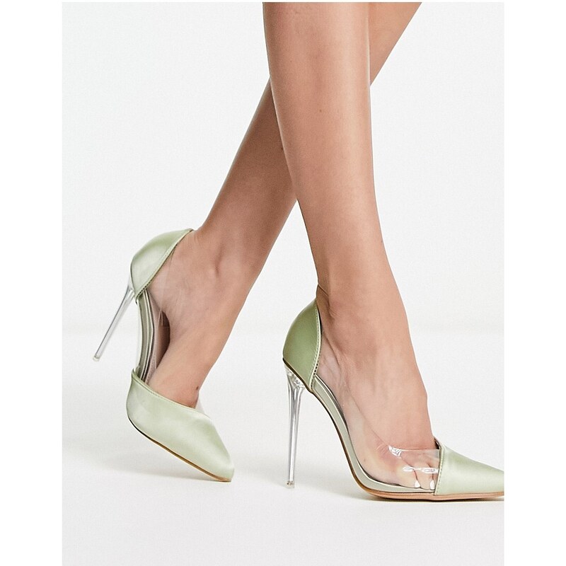 Be Mine - Enora - Scarpe con tacco in raso verde oliva e design misto