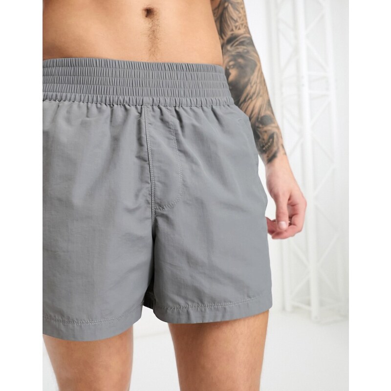 ASOS DESIGN - Pantaloncini da bagno taglio corto grigio antracite con fascia in vita spessa