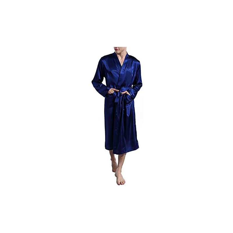 Lavenderi Accappatoio Uomo In Raso Setoso | Veste Lunga Leggera Con Tasche E Cintura | Perfetto Per Relax E Pigiama Party | Taglie S-XXL