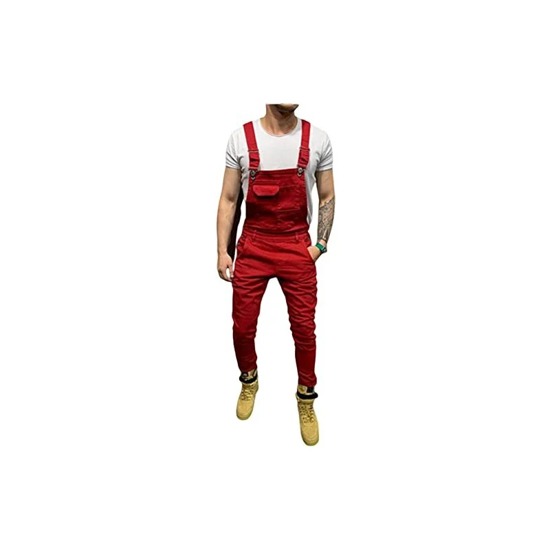 Salopette da Uomo in Denim Salopette da Uomo Jeans Strappati lavati