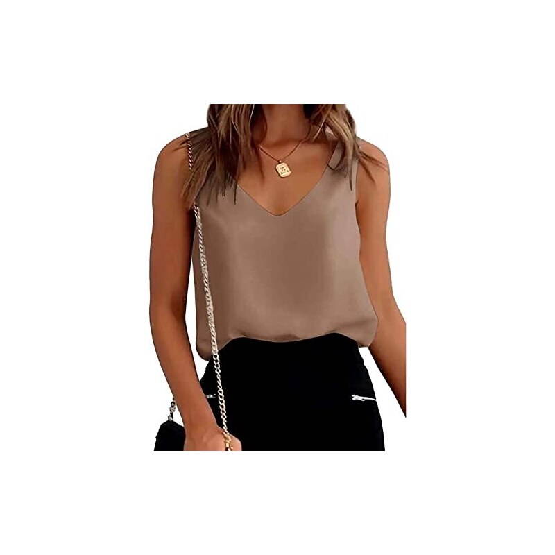 Canottiera In Seta Con Pizzo, Scollo A V &ndash; Leggera E Slim, Perfetta Per L'estate