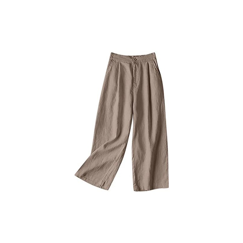Jamron Donna Taglie Forti Pantaloni a Vita Alta a Gamba Larga Pantaloni Casual Larghi Elasticizzati con Coulisse Beige S