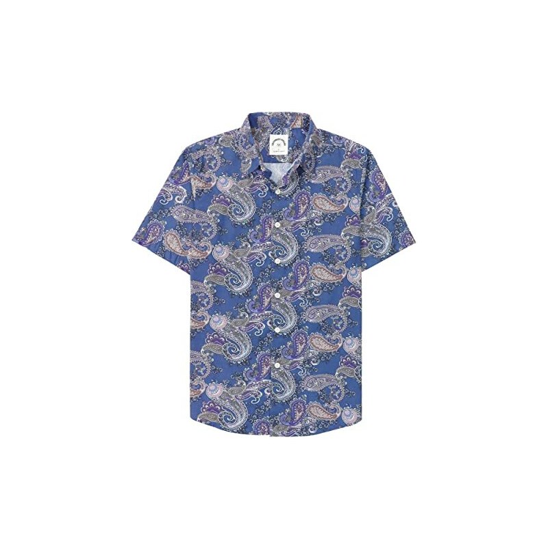 V.H.O. Funky Camicia Hawaiana Uomo – Maniche Corte, Tasca, Stampa Fiori Grandi, Taglie Fino A 12XL, Azzurro