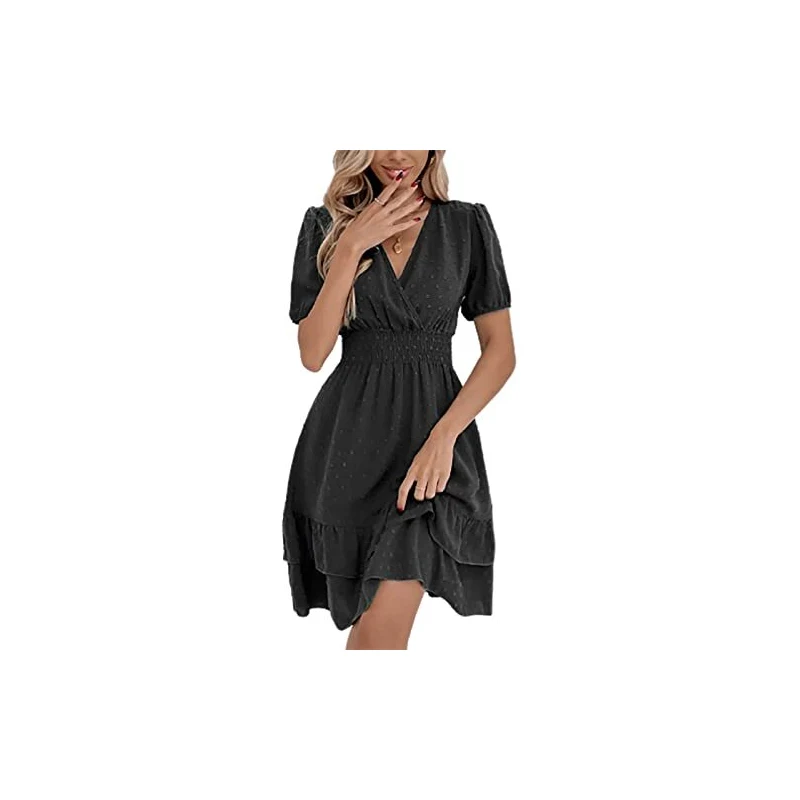 JENJON Donna Vestiti Maniche Lunghe Boho Floreale con Scollo a V Manica a Lanterna Vita Alta Elegante Tunica Maxi Abito Casual Bianco XL