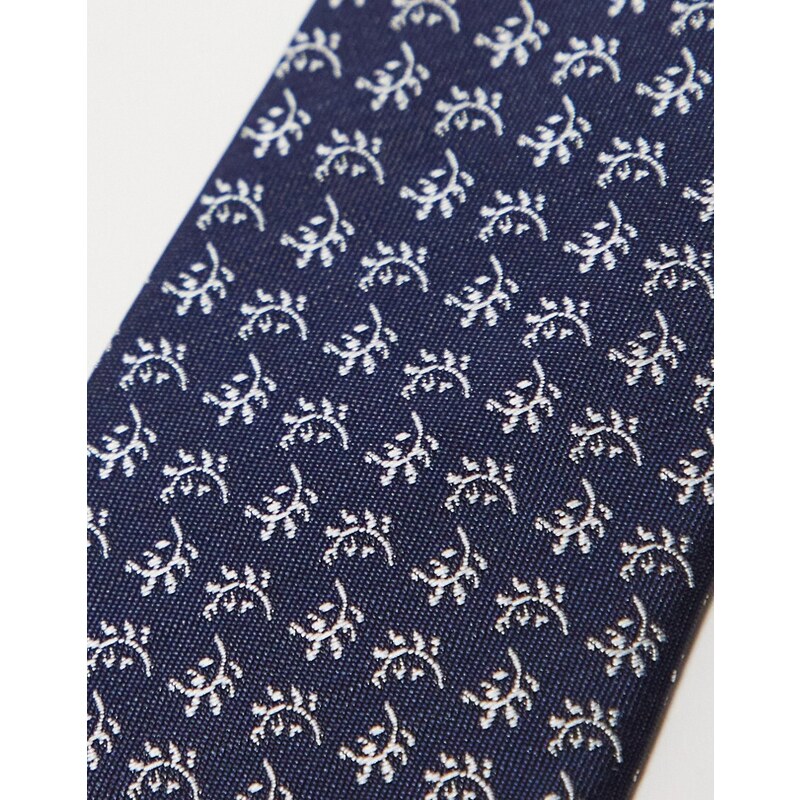 French Connection - Cravatta blu navy con stampa a fiori e a foglie