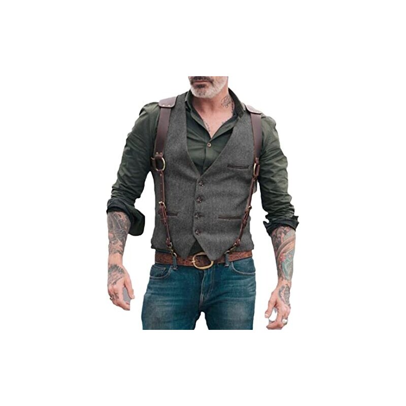 COOFANDY Gilet da uomo slim fit formale gilet casual business gilet per abito o smoking, Grigio scuro mélange, Small