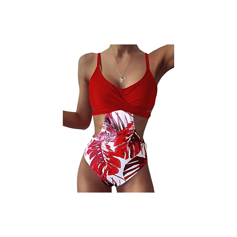 NLAND Costume Intero Donna Controllo Della Pancia Push Up Regolabile Costumi Interi Vita Alta Volant Halter Monokini Da Spiaggia Banda Xl 104814625