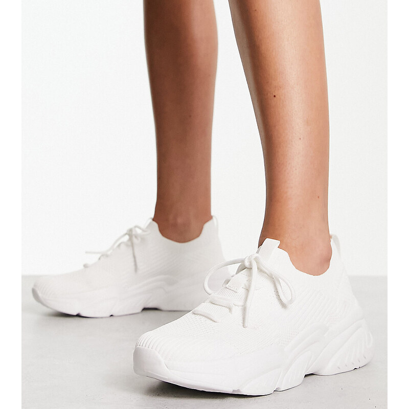 London Rebel Leather Wide Fit London Rebel - Sneakers in maglia bianche con suola spessa a pianta larga-Bianco