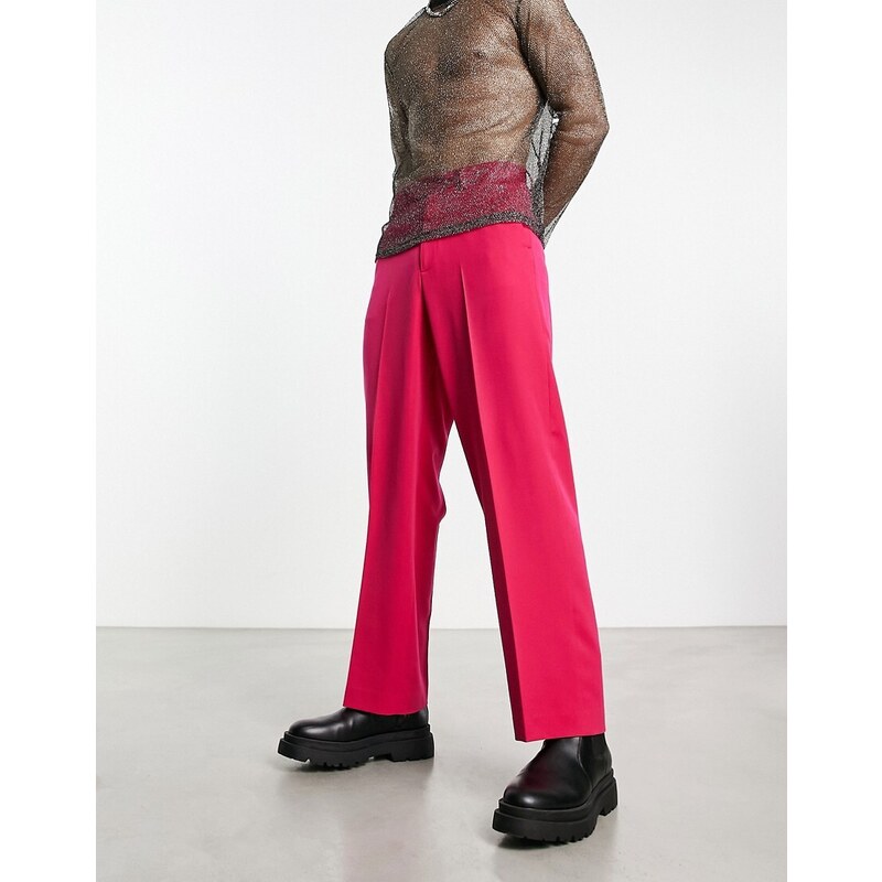 ASOS DESIGN - Pantaloni eleganti rosa acceso a fondo ampio