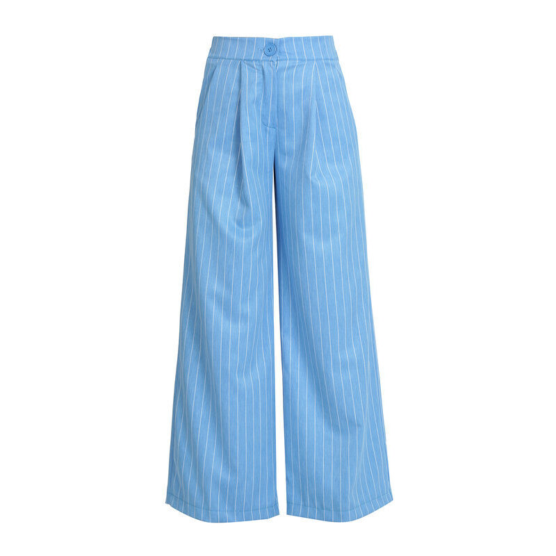 Solada Pantaloni Gessati Donna a Gamba Larga Eleganti Blu Taglia M