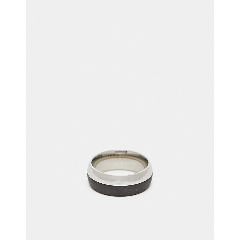 Icon Brand - Anello a fascia argento e nero in acciaio inossidabile