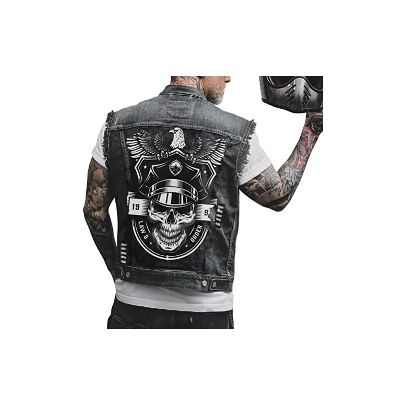 Gilet In Denim ORANDESIGNE Uomo - Senza Maniche, Stampa Graffiti, Stile Vintage Punk - Foto 10