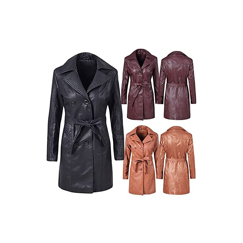 LJHH Giacca da donna in pelle sintetica con cerniera Giacca lunga da Donna in Ecopelle Cappotto Giaccone Autunno Inverno Giubbino a Maniche Lunghe Giubbotto Moto Parka Donna Invernale Giacche Stileo.i...