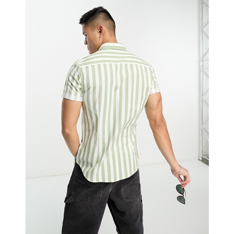 ASOS DESIGN - Camicia Oxford slim elasticizzata verde salvia a righe