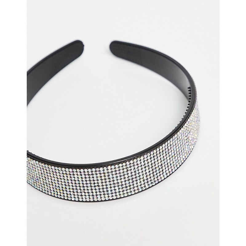 DesignB London - Cerchietto largo nero con strass argento
