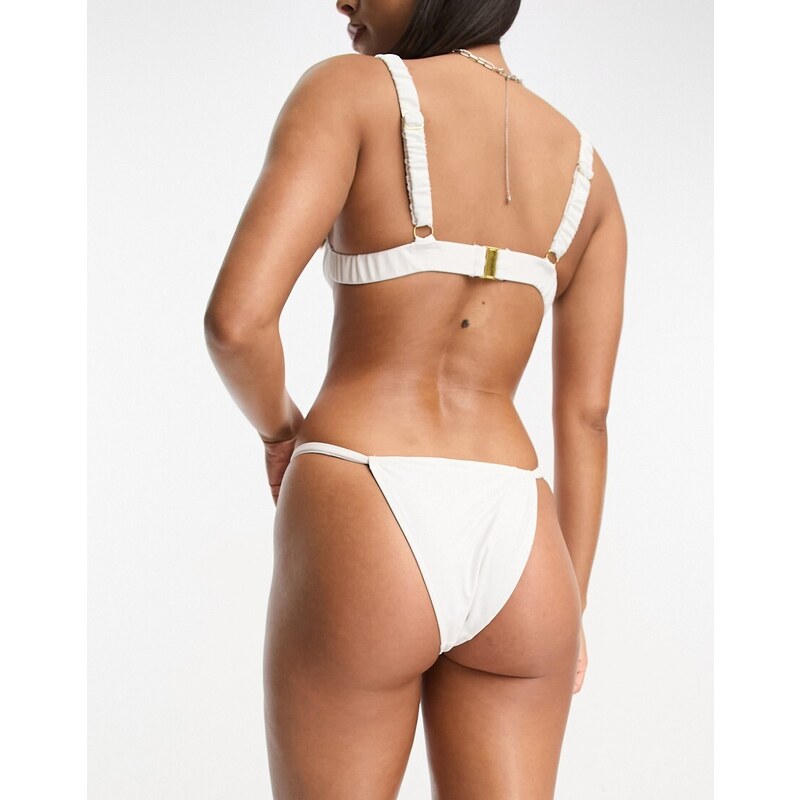 Miss Selfridge - Slip bikini sgambati mix and match a vita alta bianchi-Bianco