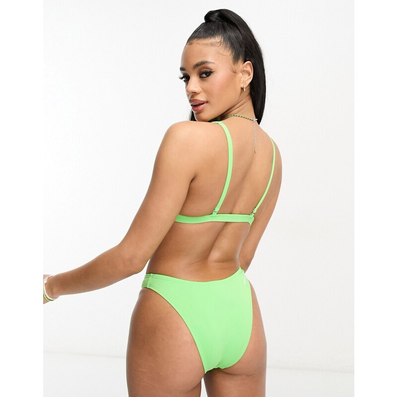 Speedo - Top bikini verde con scollo rotondo e spalline multiple