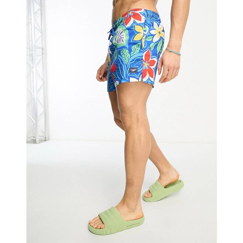 Speedo - Pantaloncini da bagno stile volley da 14“ blu con stampa floreale-Multicolore