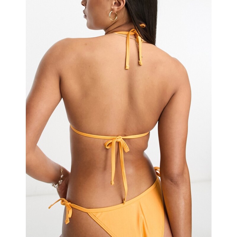 New Look - Top bikini a triangolo sagomato con finiture in metallo-Arancione