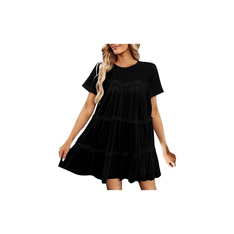 Tomwell Vestito Donna Estivo a Maniche Corte Fuori Spalla Tinta Unita Vestiti Scollo a V con Zip Vestito Donna Elegante Mini Abito T-Shirt Vestito