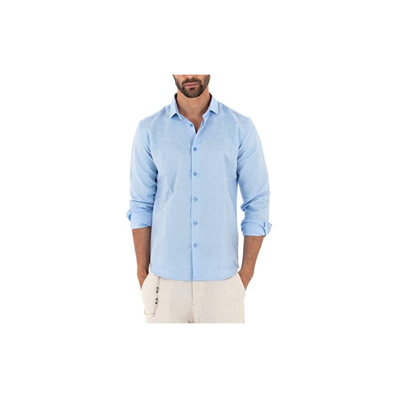 Camicia da uomo Giza Evolution falso unito blue, collo francese