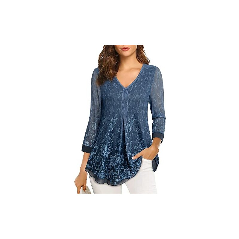 Camicia Donna Maniche 3/4 In Lino E Cotone | Scollo A V Casual Estivo | Tunica Leggera - Foto 3