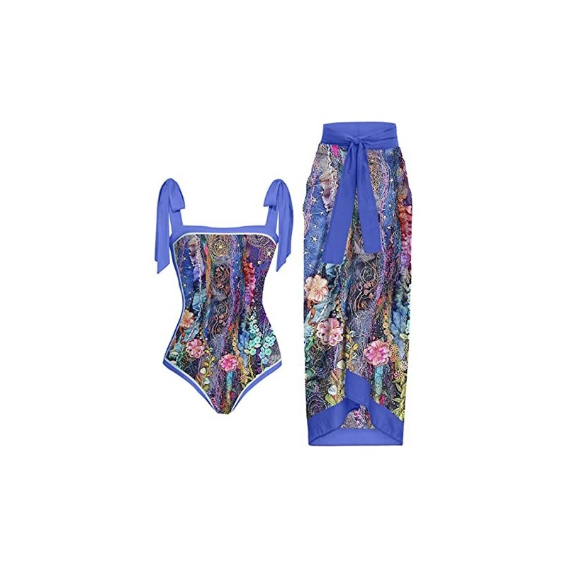 Costume Donna Elasticizzato Piscina Mare Costume Da Bagno Da Donna A Due Pezzi Con Stampa Floreale, Scollo Costume Scollo A V Retro Legacci
