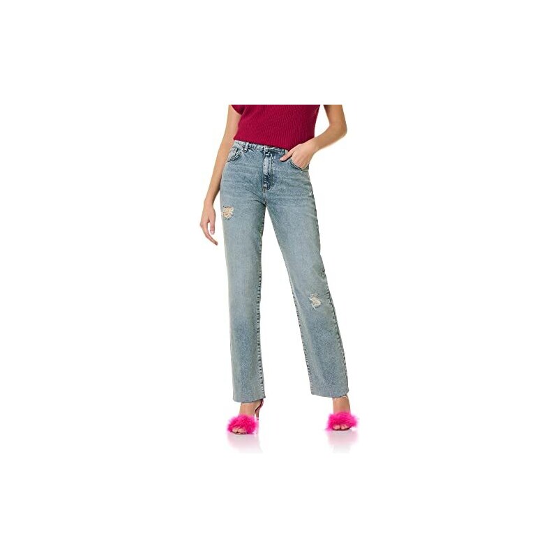 Goldenpoint Donna Leggings Straight Denim con Strappi Colore Blu Taglia XS Stileo