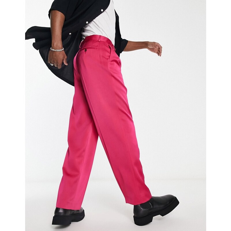 ASOS DESIGN - Pantaloni eleganti a fondo ampio in raso rosa