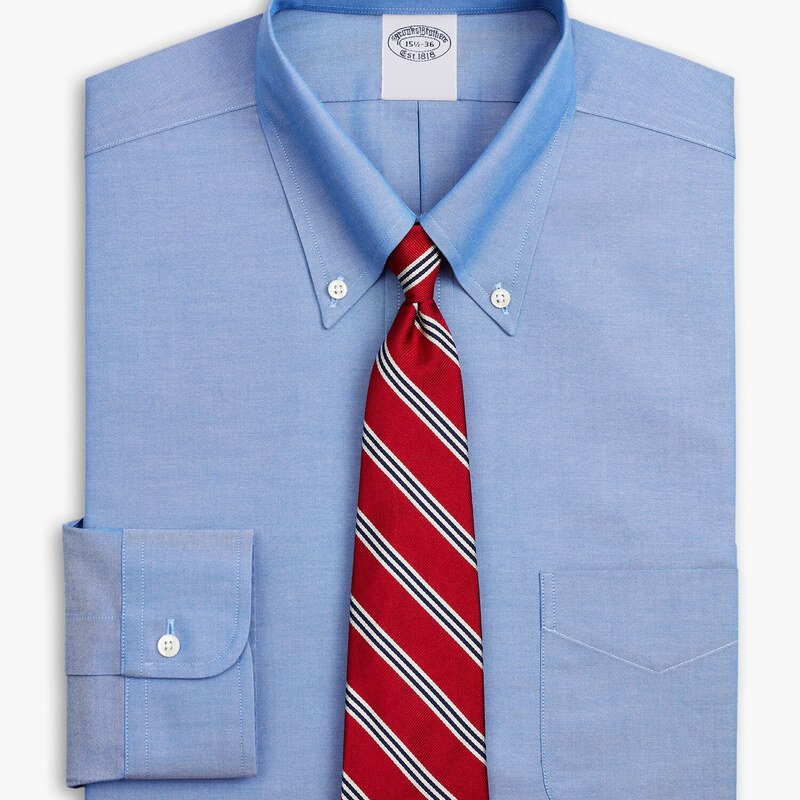 Brooks Brothers Camicia blu regular fit non-iron pinpoint con collo button-down - male Camicie eleganti Blu 16H