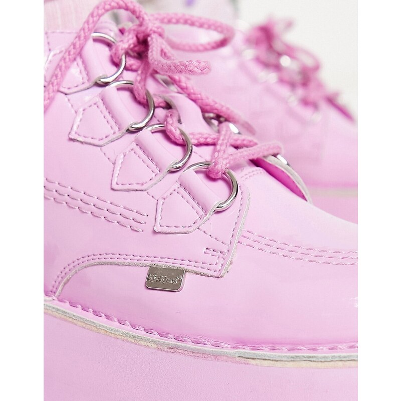 Kickers - Kick - Scarponcini in vernice rosa olografico con suola platform