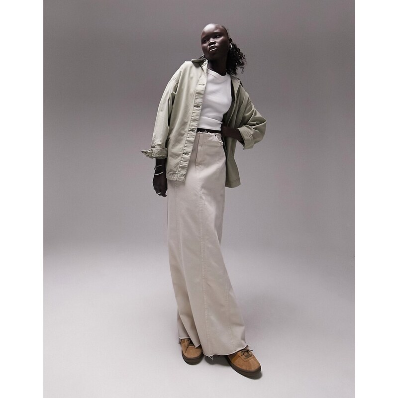 Topshop Petite - Camicia giacca oversize in cotone leggero kaki-Nero