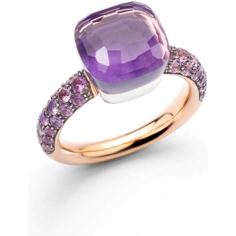 Lebole Orecchini Lunghi The Circle DOR42, Ottone Dorato E Pietra Viola, Made In Italy, 8,5 Cm