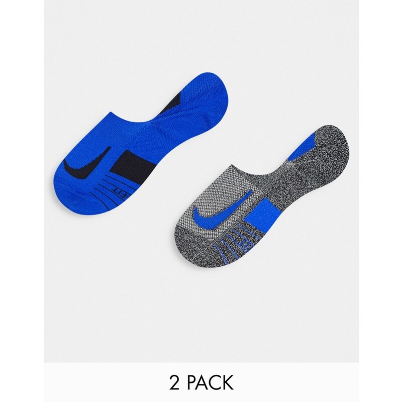 Nike Running - Multiplier - Confezione da 2 paia di fantasmini grigi e blu-Grigio