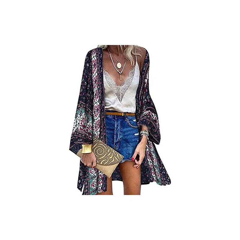 Yutdeng Kimono Copricostume Donna Mare Cardigan Lungo Retro Stampa