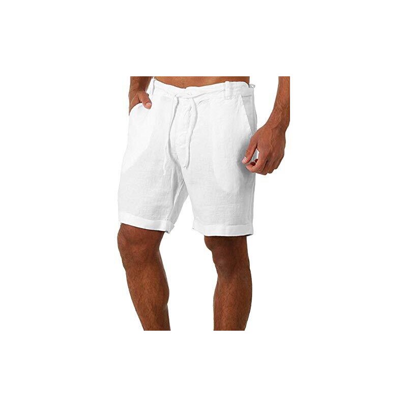 WOXIHUAN Pantalone Corto Bermuda Tinta Untia Lino Leggero Fresco Estivo - Foto 8